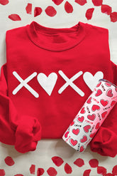 Red XOXO Heart Print Valentine Graphic Sweatshirt
